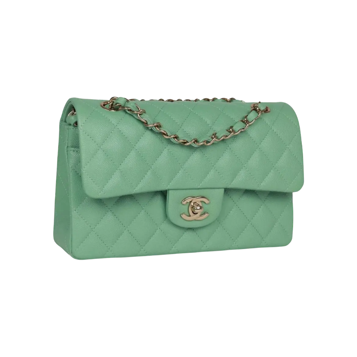 Chanel Classic Double Flap Bag Green Caviar Light Gold Hardware - View 2