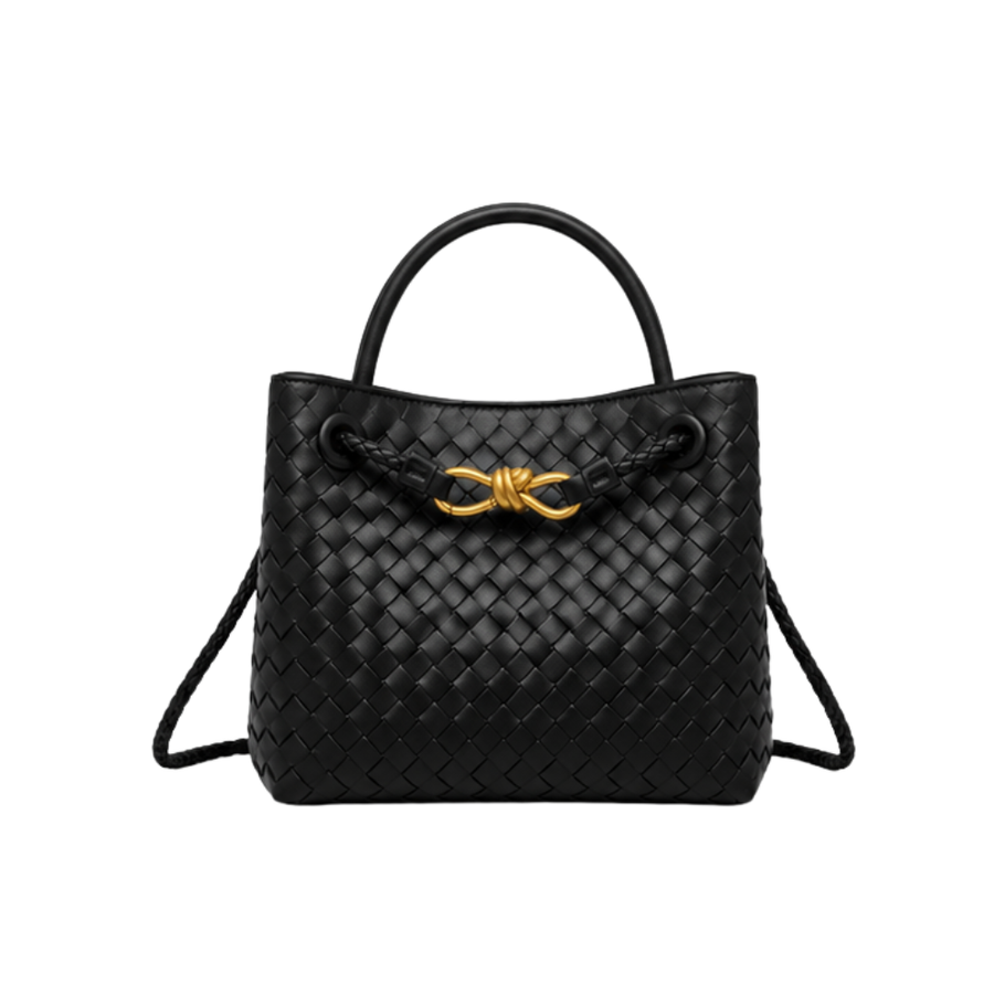 Bottega Veneta Black Woven Leather Top Handle Tote Bag