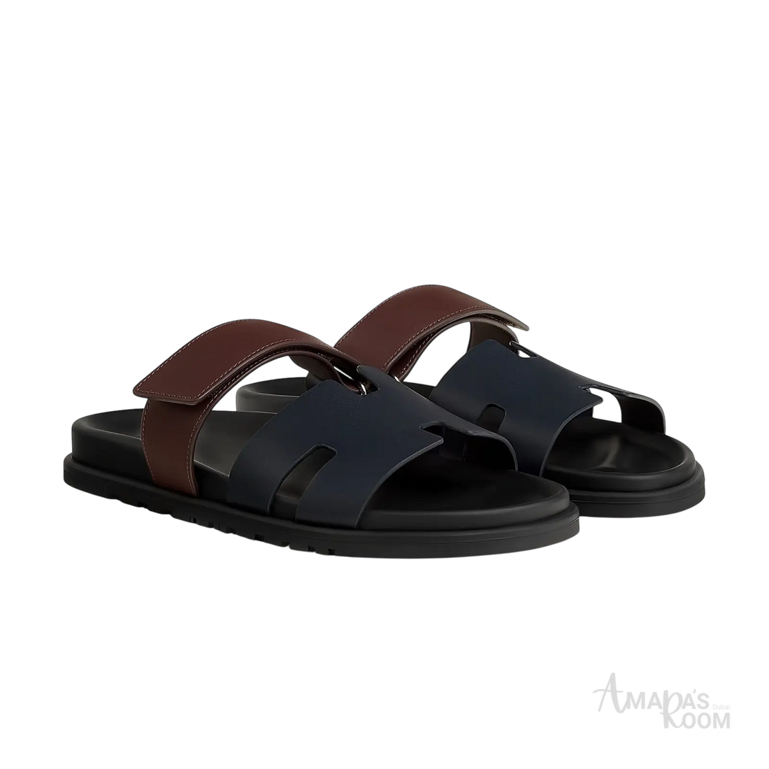 Hermès Chypre Sandals – Marine / Marron Palissandre - View 1