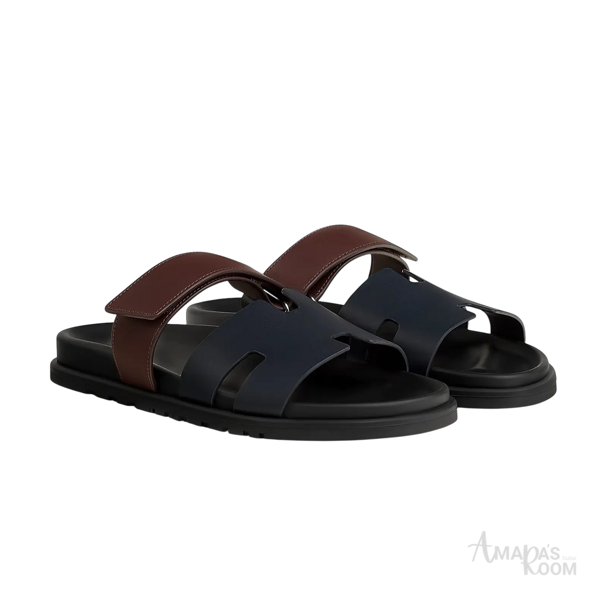 Hermès Chypre Sandals – Marine / Marron Palissandre - View 1