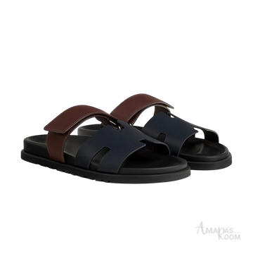 Hermès Chypre Sandals – Marine / Marron Palissandre - View 1