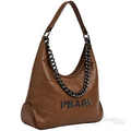 Prada Bag | Triangle Stitch Leather Hobo Bag (with chain strap) – Brown (Cognac – Tan nappa leather with silver-tone metal logo lettering)