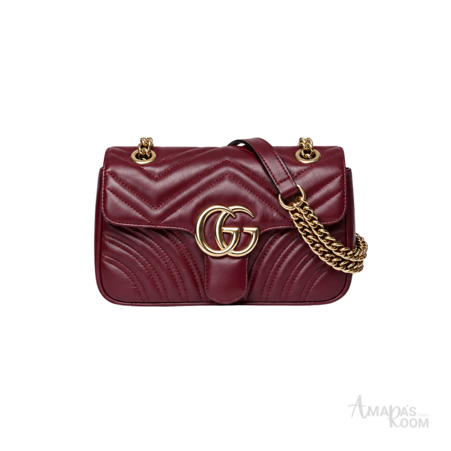 Gucci Marmont Matelassé Shoulder Burgundy Leather Bag