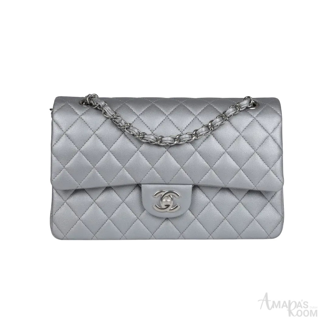 Chanel Classic Double Flap Bag Silver Caviar Silver Hardware - View 1