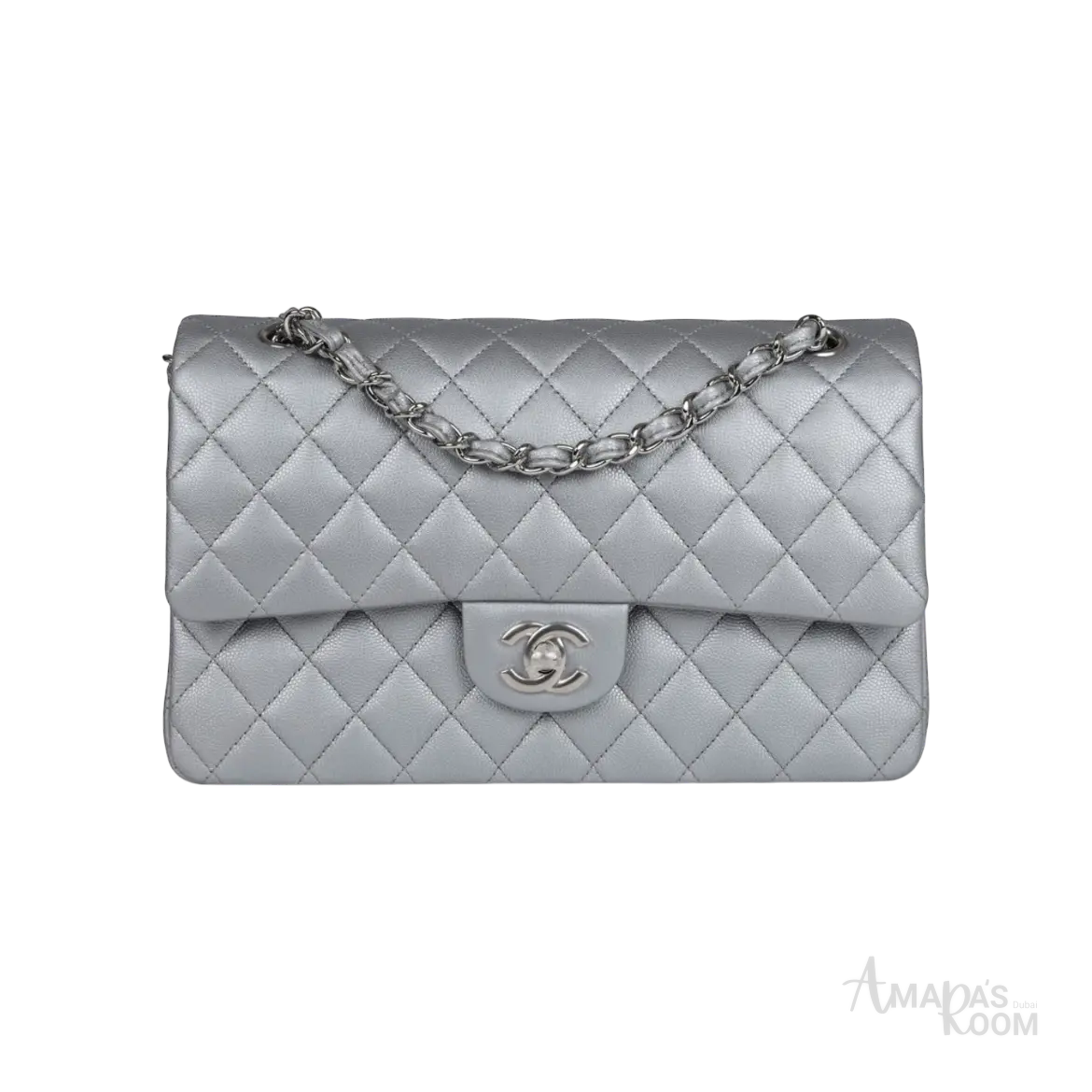 Chanel Classic Double Flap Bag Silver Caviar Silver Hardware - View 1