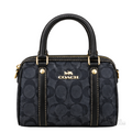 Coach Bag | Micro Rowan Satchel – Midnight Blue – Black (Signature jacquard canvas with black leather trim)