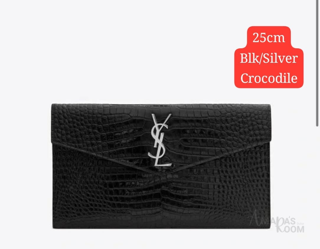 Saint Laurent Uptown Crocodile-Embossed Leather Pouch – Black - View 4