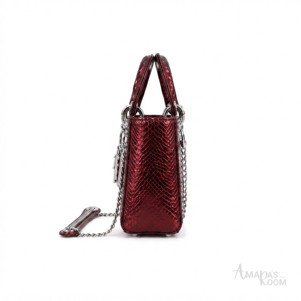 Dior Lady Dior-Style Mini Handbag – Glossy Burgundy - View 3