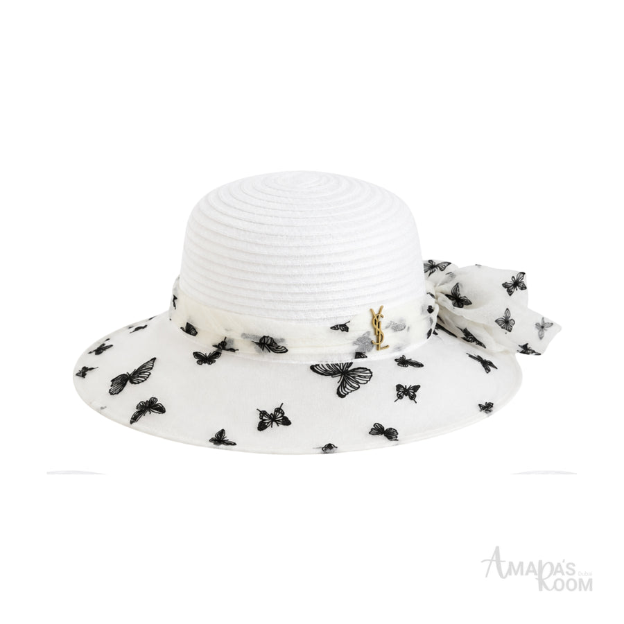 Dior D-Bobby Large Brim Butterfly Hat White Black – product view