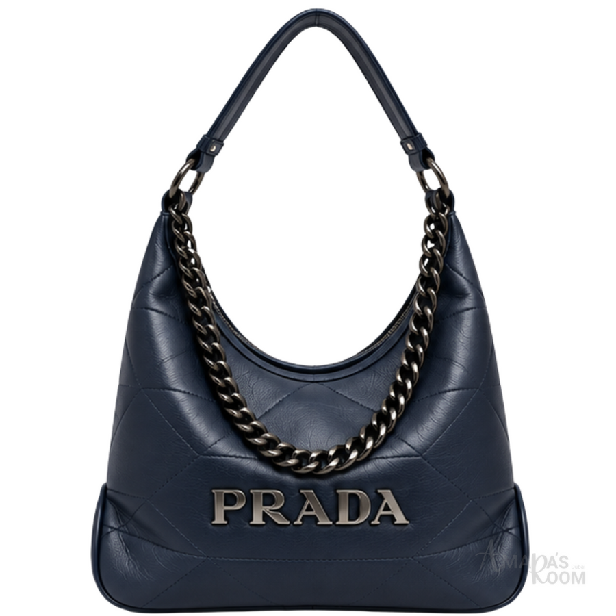 Prada Bag | Triangle Stitch Hobo Navy Blue