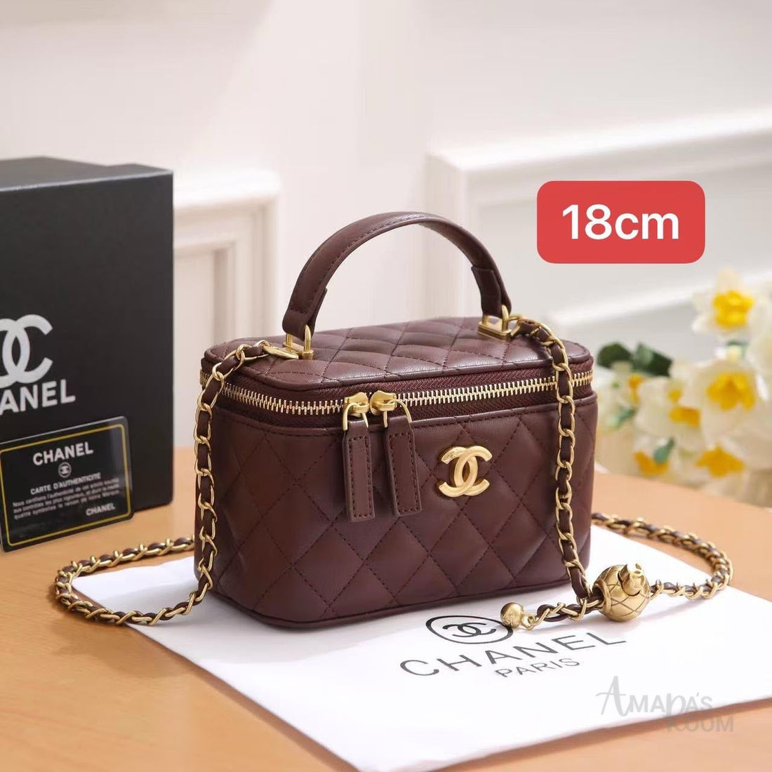 Chanel Bag Top Handle Vanity Case Chain Brown – product view