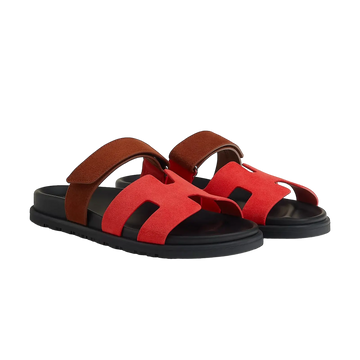 Hermès Chypre Sandals – Rouge Cinetique / Gold - View 1