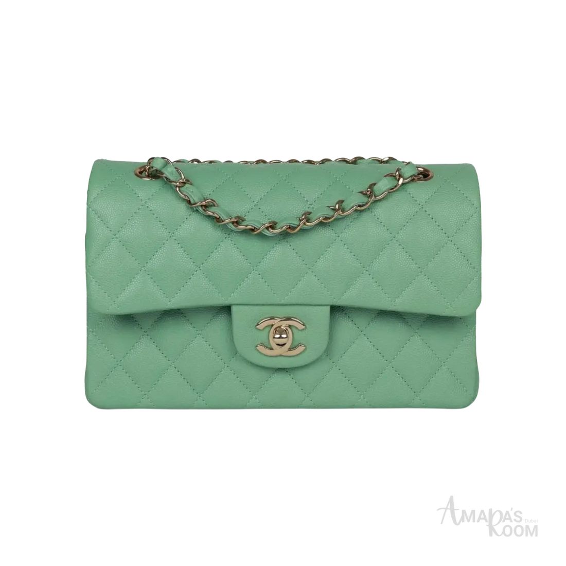 Chanel Classic Double Flap Bag Green Caviar Light Gold Hardware - View 1