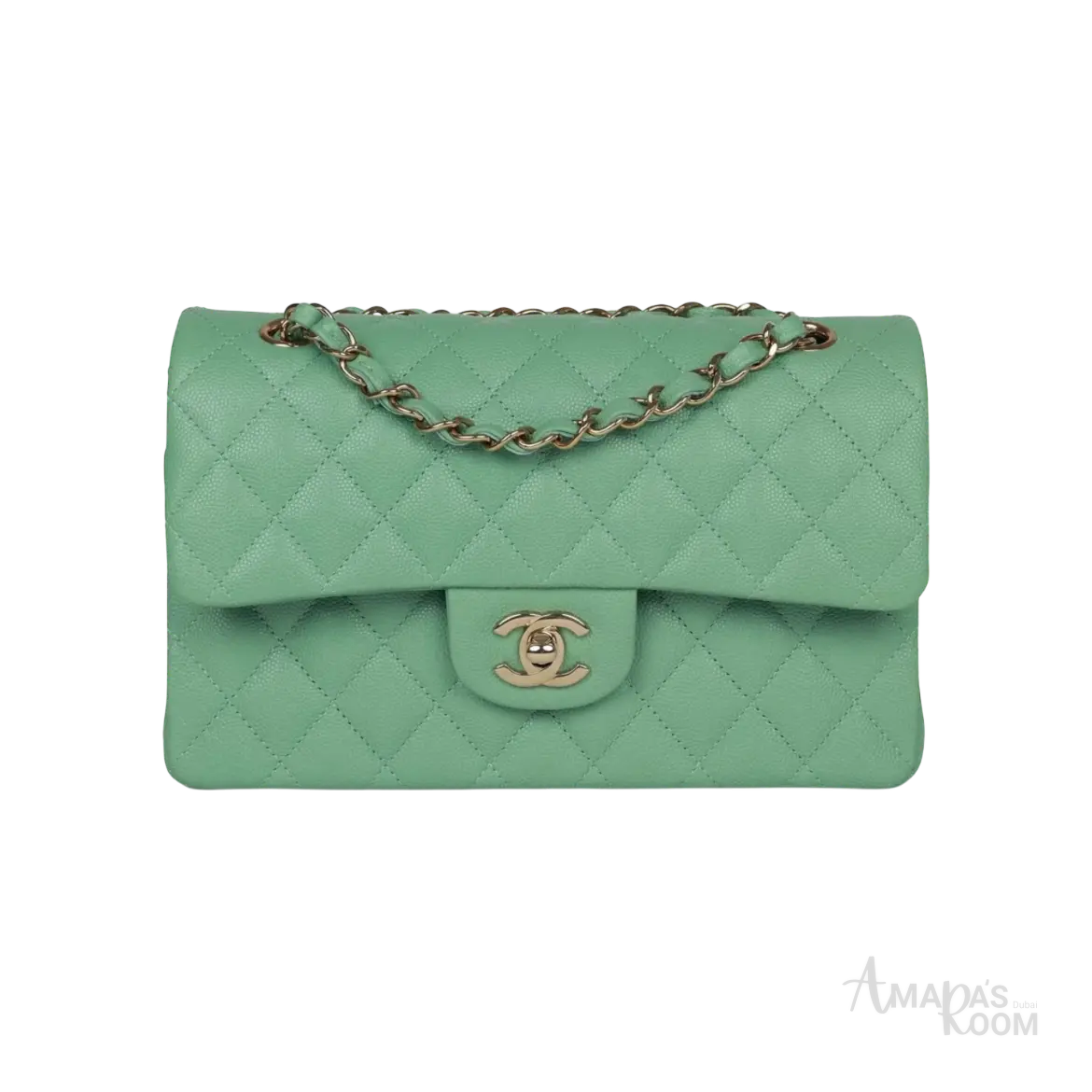Chanel Classic Double Flap Bag Green Caviar Light Gold Hardware - View 1