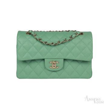 Chanel Classic Double Flap Bag Green Caviar Light Gold Hardware - View 1