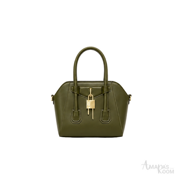 Givenchy Mini Antigona Lock Top Handle Leather Bag – Olive Green - View 1
