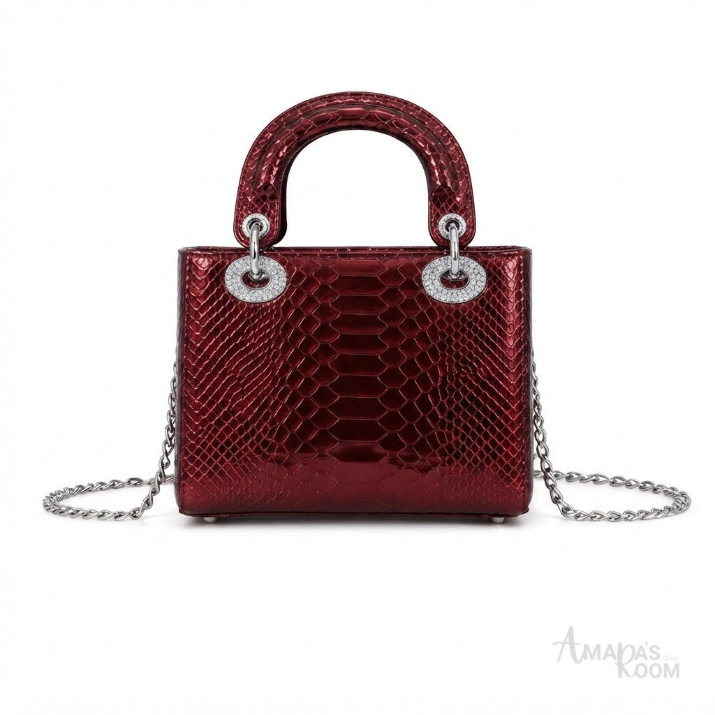 Dior Lady Dior-Style Mini Handbag – Glossy Burgundy - View 5