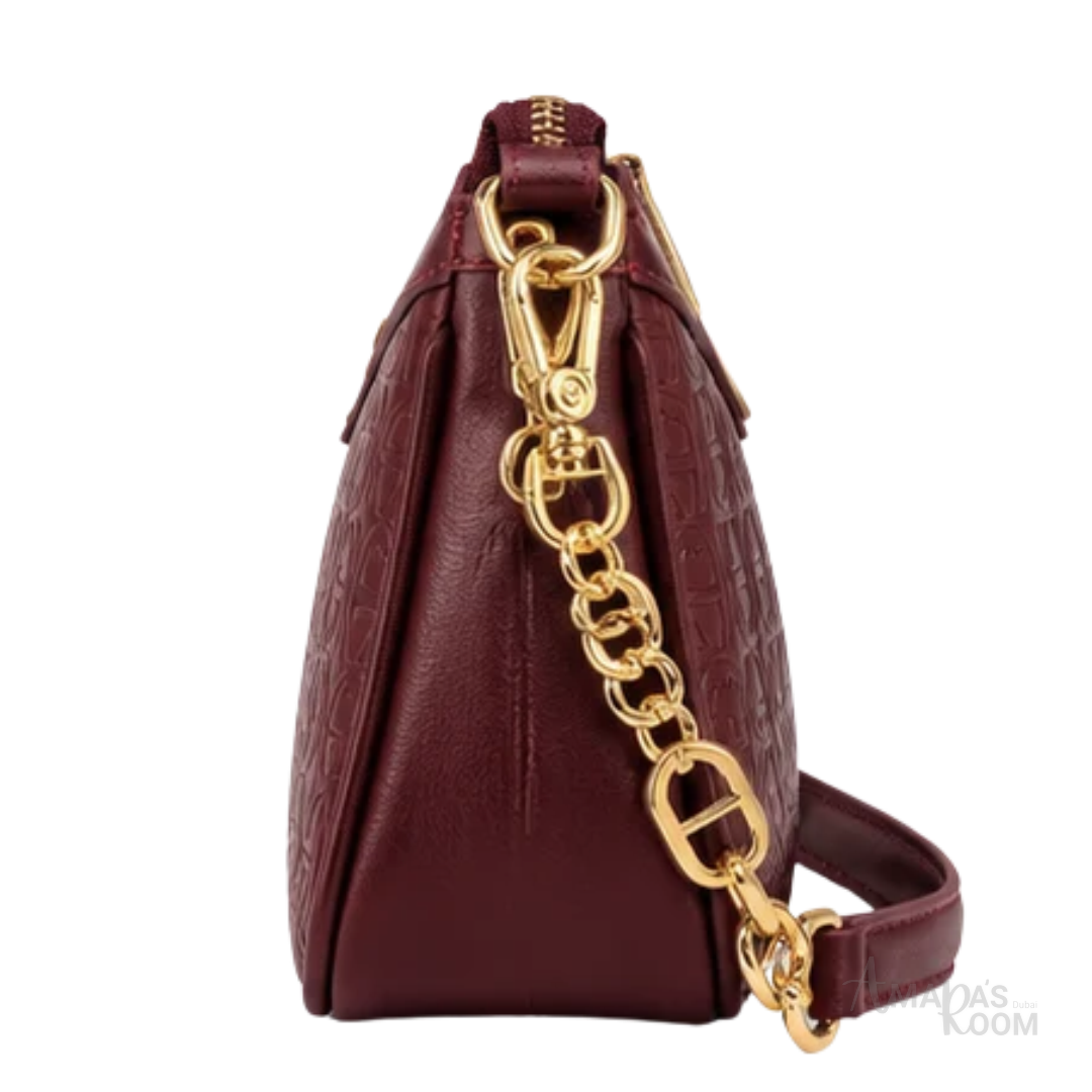 Aigner Bag | Diadora Logo Pochette (Baguette Crossbody Bag) – Burgundy (Wine Red with gold-tone hardware)