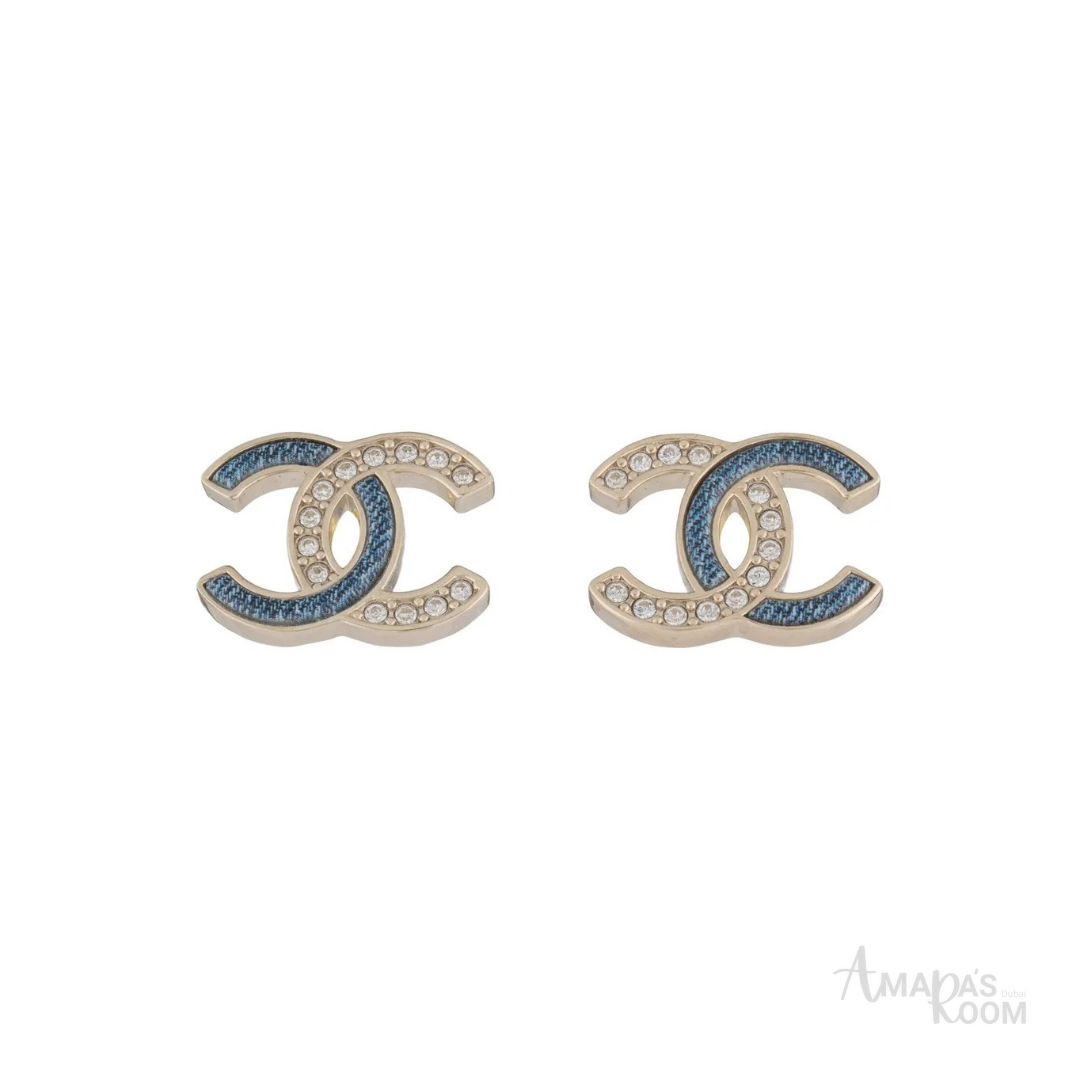 Chanel Strass & Enamel CC Stud