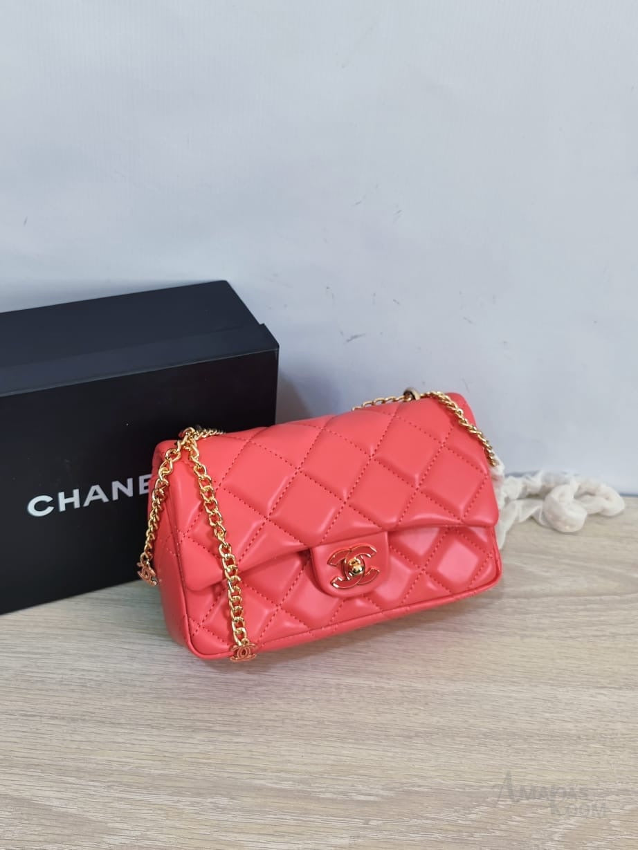Chanel Bag | Classic Mini Rectangular Flap Bag – Coral Pink (Lambskin with gold-tone hardware)