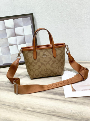 Coach Bag City Mini Tote Bag in Signature Canvas Brown – product view