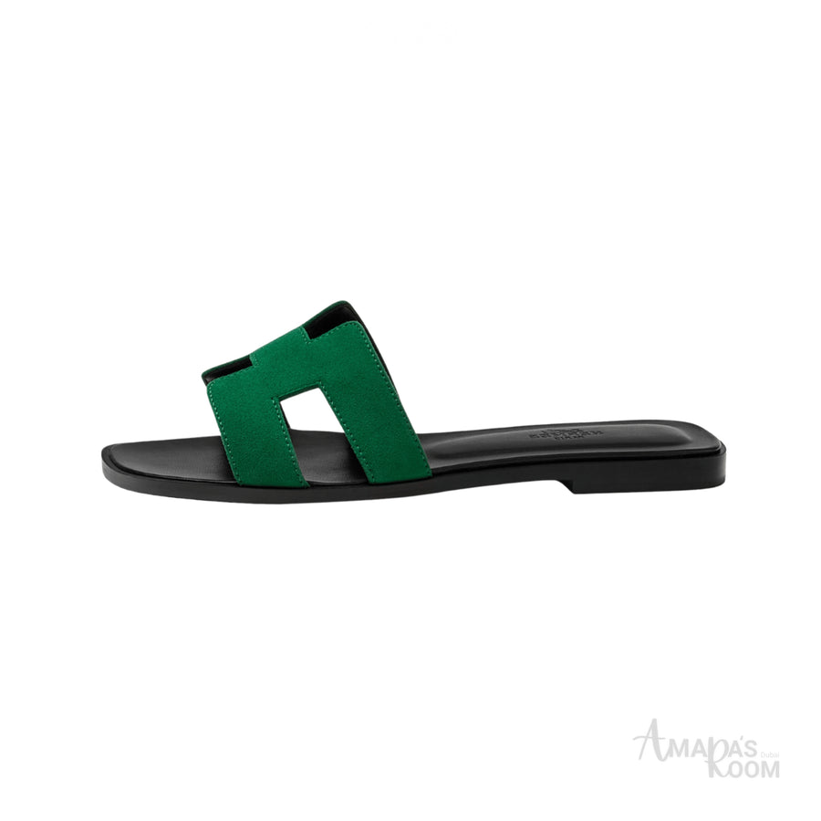 Oran Leather Slides – Electric Green – Amara UAE image 1