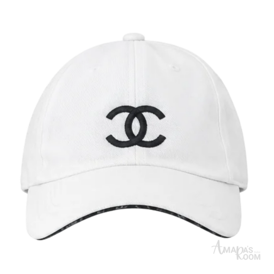 Chanel | Classic White Cotton Embroidered Black CC Logo Baseball Cap - View 1