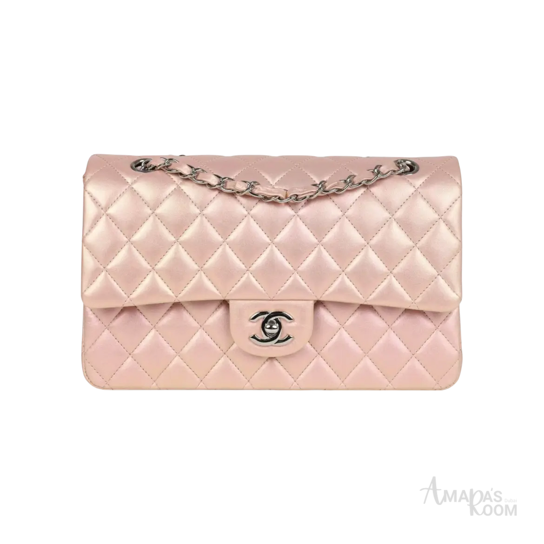 Chanel Classic Double Flap Bag Pink Iridescent Lambskin Silver Hardware - View 1