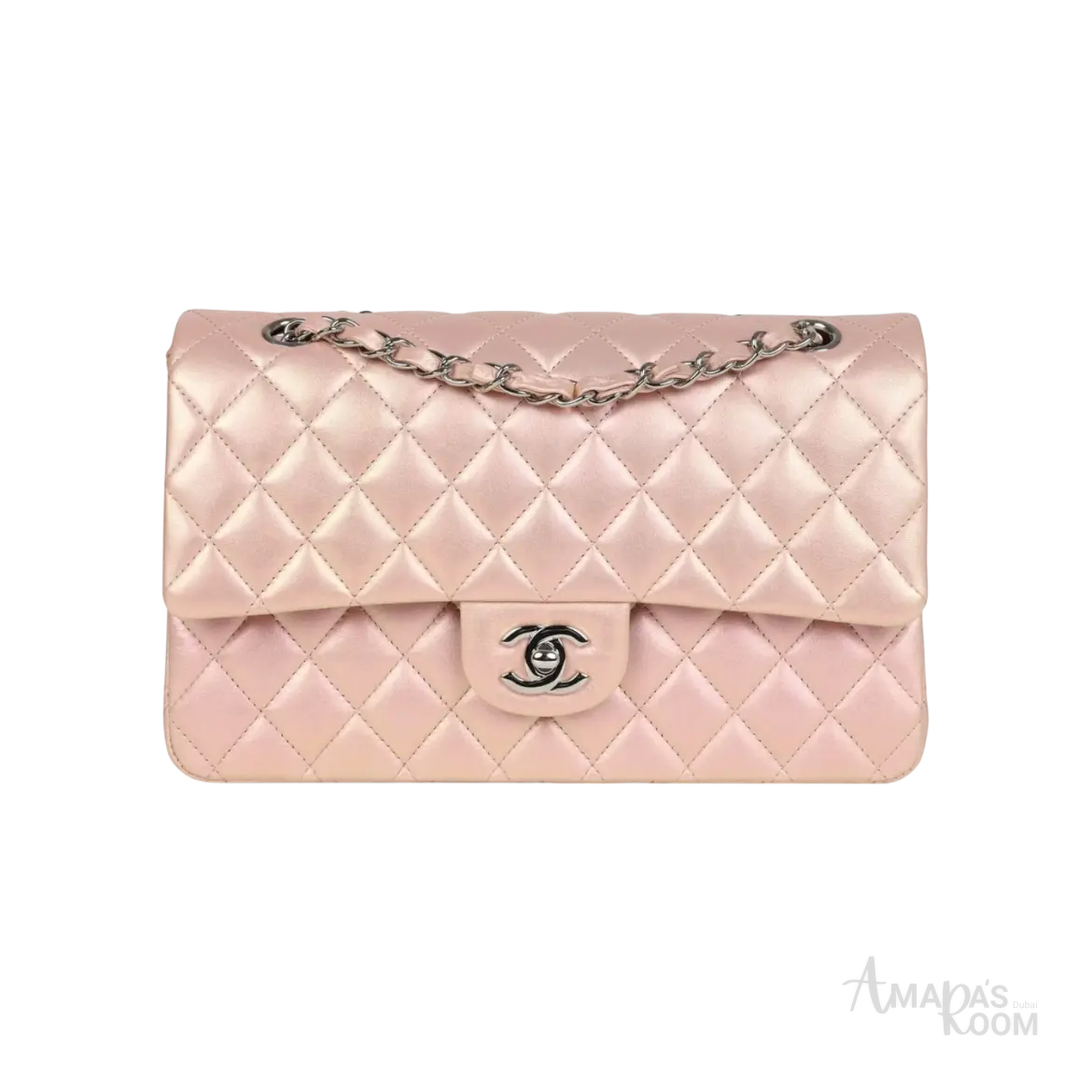 Chanel Classic Double Flap Bag Pink Iridescent Lambskin Silver Hardware - View 1