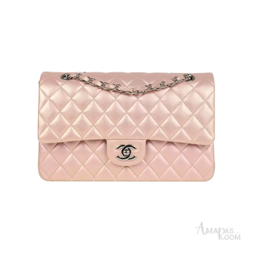 Chanel Classic Double Flap Bag Pink Iridescent Lambskin Silver Hardware - View 1