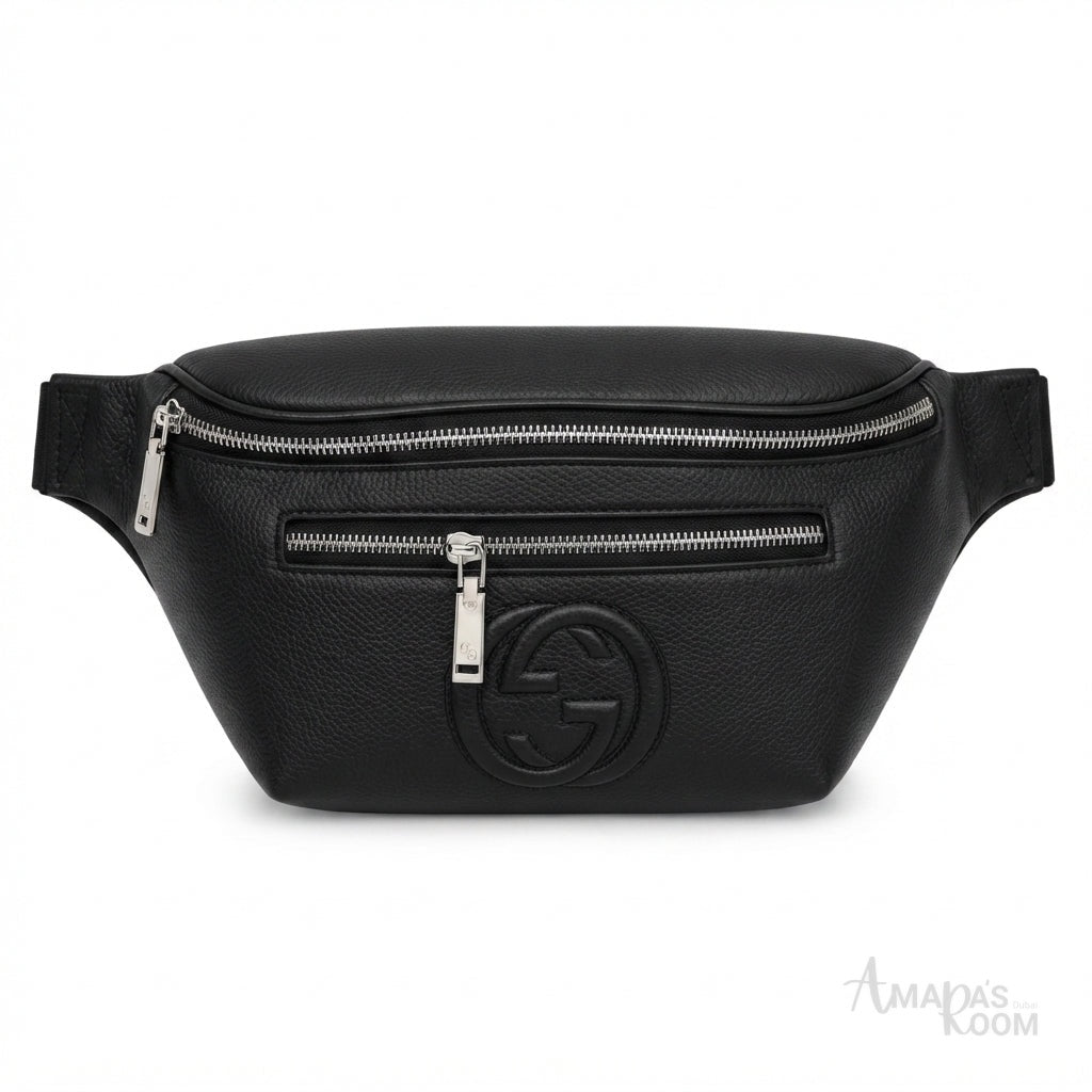 Gucci Piuma Calfskin Jumbo GG Embossed Small Belt Bag – Black - View 1