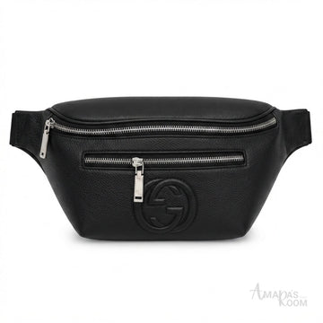 Gucci Piuma Calfskin Jumbo GG Embossed Small Belt Bag – Black - View 1