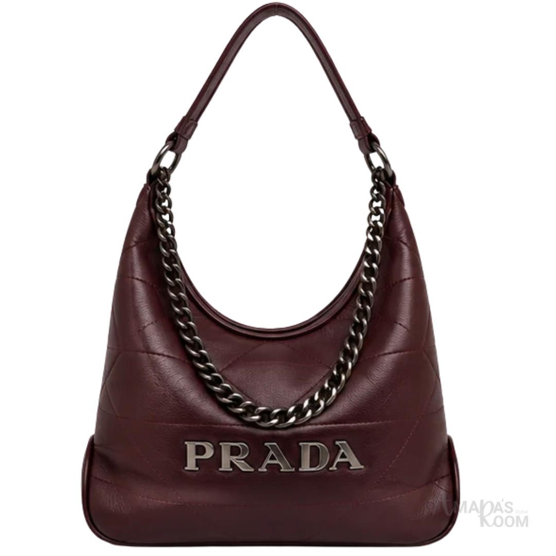 Prada Bag | Triangle Stitch Hobo Maroon