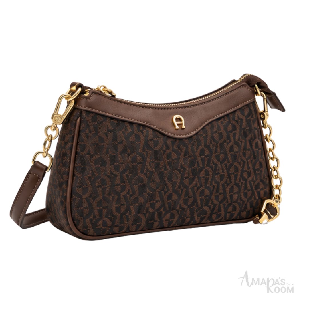 Aigner Bag | Delia Monogram Shoulder Bag – Dark Brown