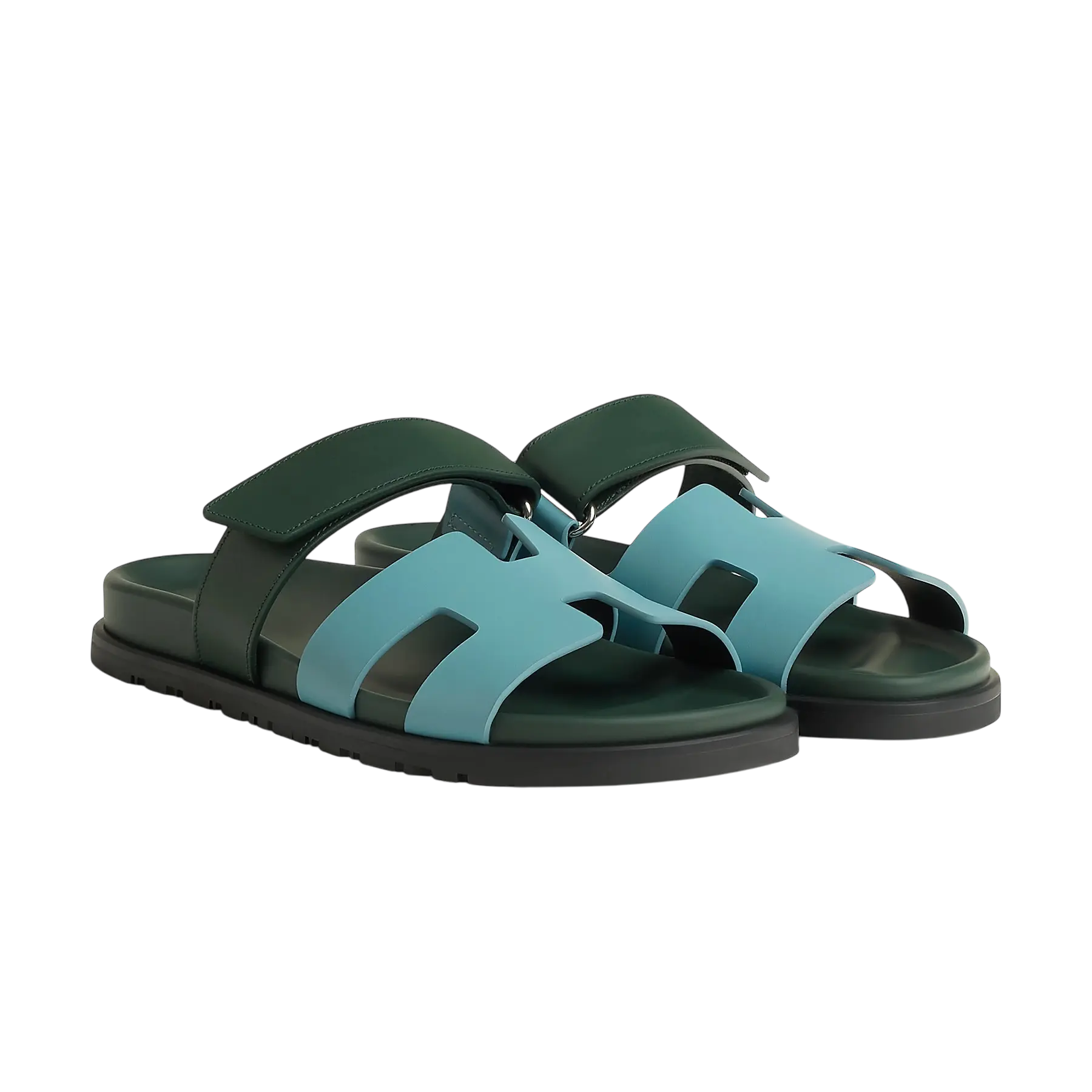 Hermès Chypre Sandals – Bleu Citadin / Vert Bouteille - View 1