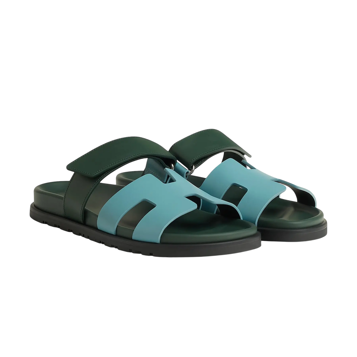 Hermès Chypre Sandals – Bleu Citadin / Vert Bouteille - View 1