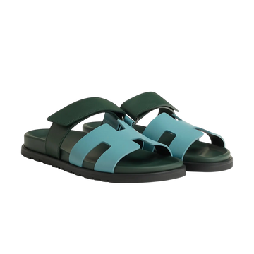 Hermès Chypre Sandals – Bleu Citadin / Vert Bouteille - View 1