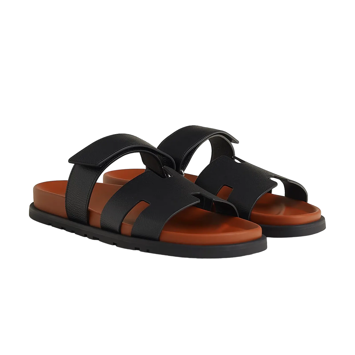 Hermès Chypre Sandals – Noir / Naturel - View 1