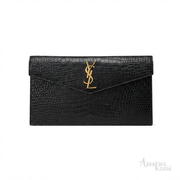 Saint Laurent Uptown Pouch – Crocodile-Embossed Black - View 1