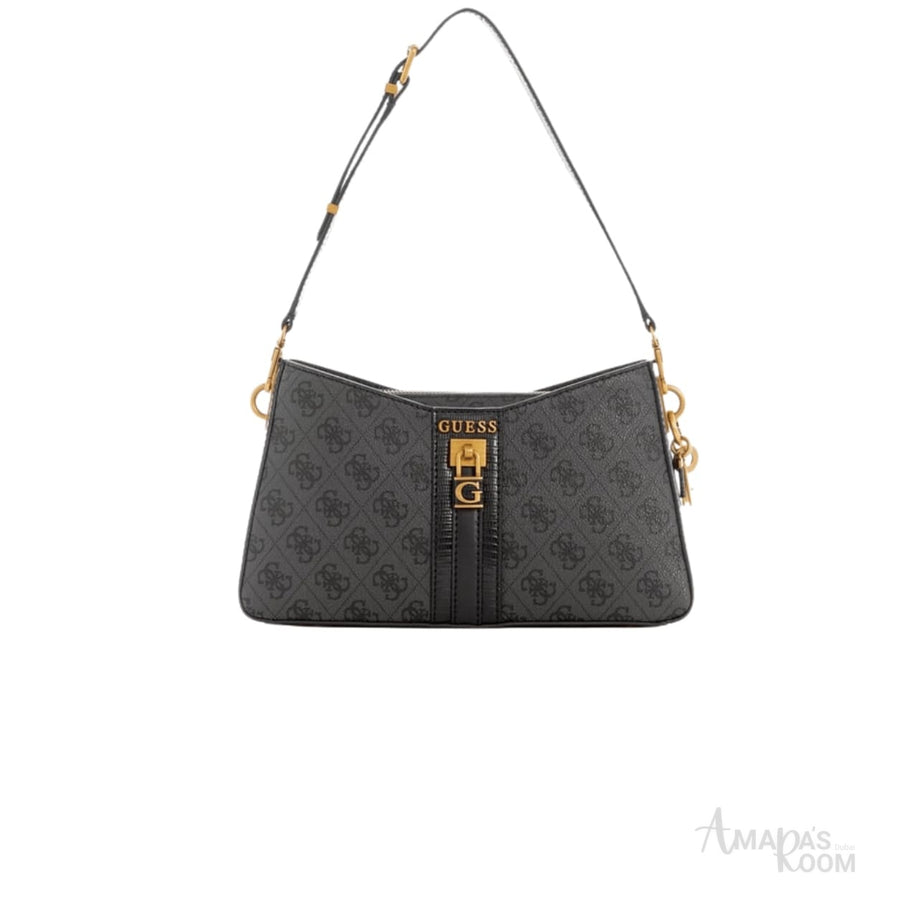 حقيبة كتف إليت بشعار مطبوع من Guess | لون فحمي