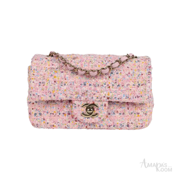 Chanel Mini Flap Bag Pink Tweed and Sequin Light Gold Hardware - View 1