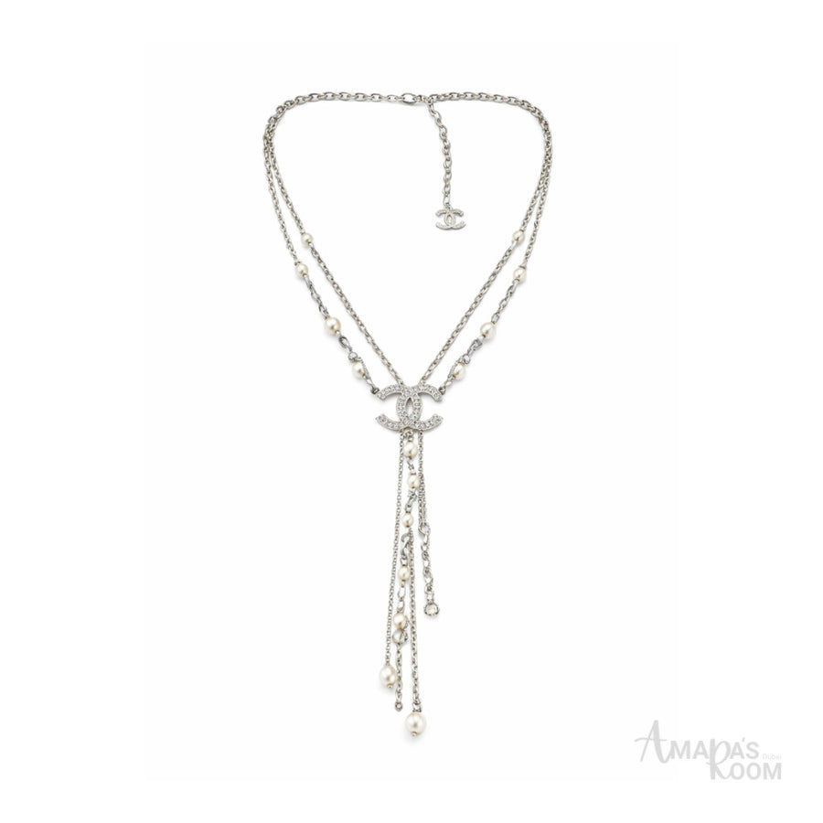 Chanel Jewelry | CC Logo Interlocking Pearl Chain Lariat Necklace