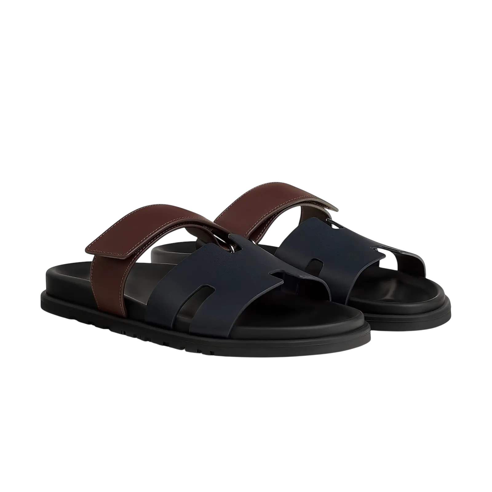 Hermès Chypre Sandals – Marine / Marron Palissandre - View 1