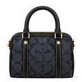 Coach Bag | Micro Rowan Satchel – Midnight Blue – Black (Signature jacquard canvas with black leather trim)