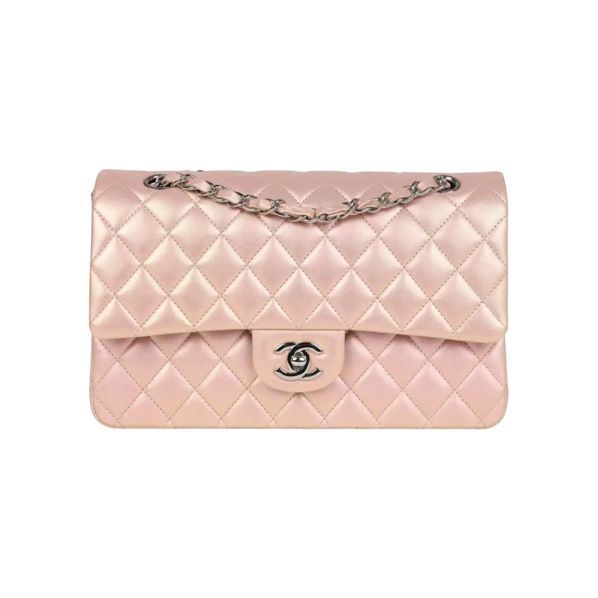 Chanel Classic Double Flap Bag Pink Iridescent Lambskin Silver Hardware - View 1