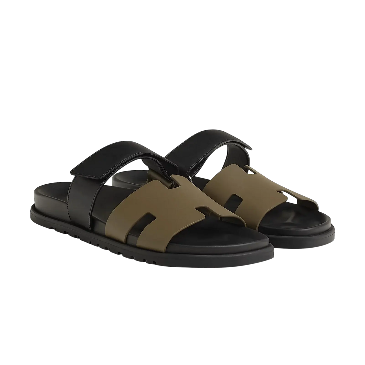 Hermès Chypre Sandals – Vert Toundra / Noir - View 1