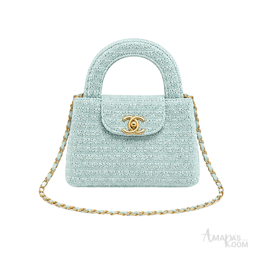 Chanel Mini Kelly Sea Green Raffia Bag – product view