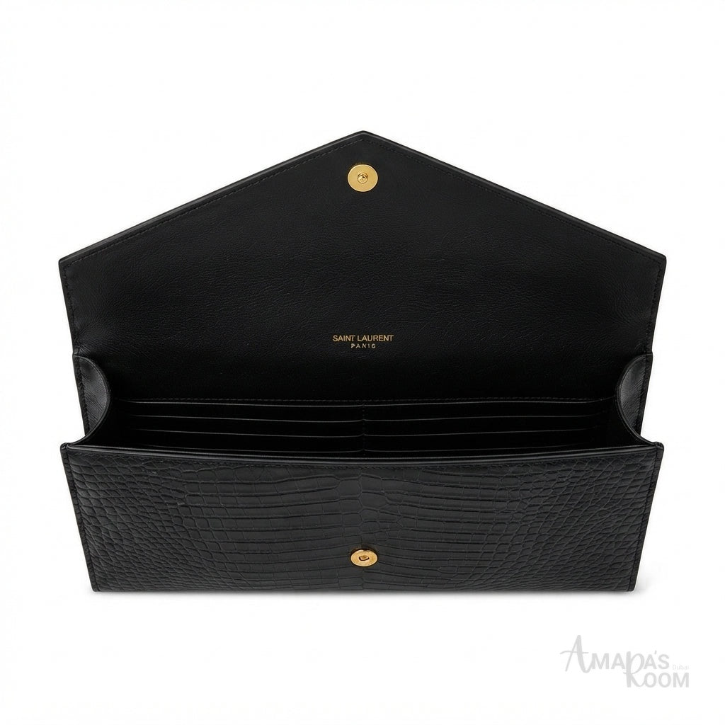 Saint Laurent Uptown Pouch – Crocodile-Embossed Black - View 3
