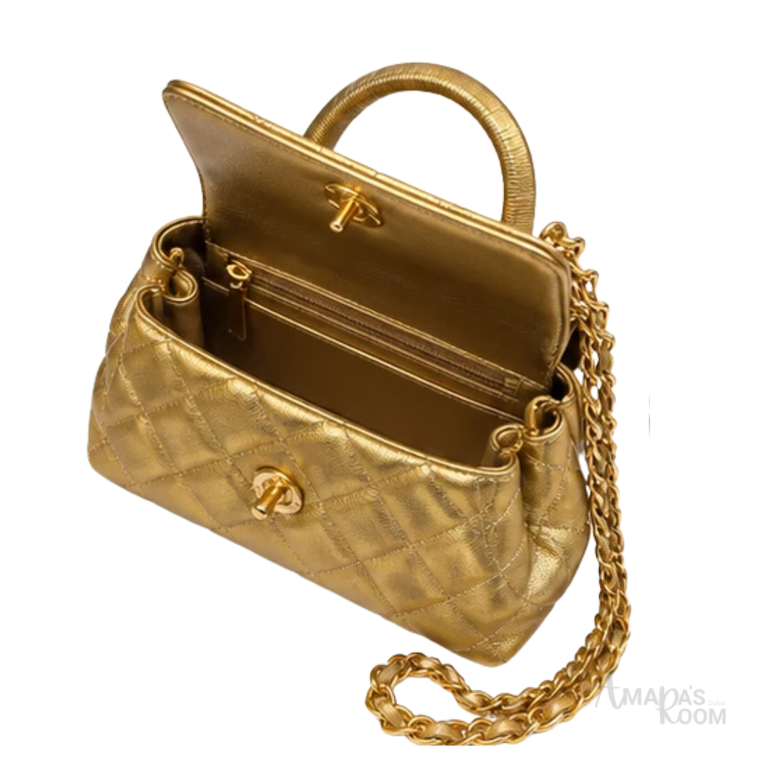 Chanel Bag | Trendy CC Flap Bag with Top Handle – Metallic Gold