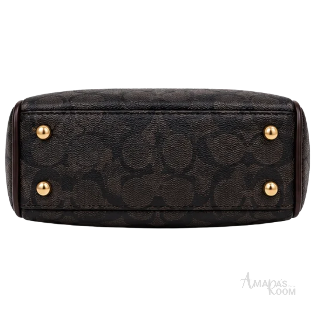 Coach Bag | Mini Rowan Crossbody Bag (featuring a detachable star logo charm) – Brown – Black (Signature Canvas with dark brown leather trim and gold-tone hardware)